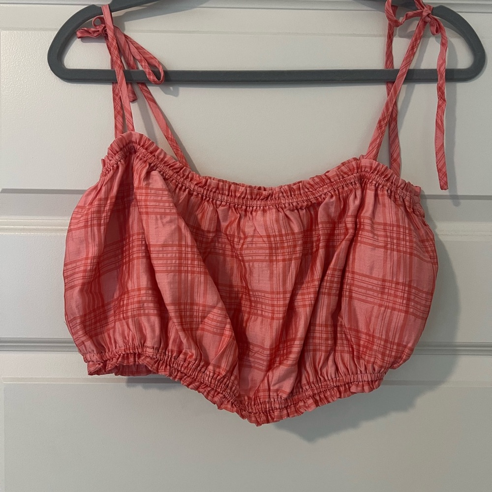 Forever 21 Pink Plaid Tie-Strap Crop Top